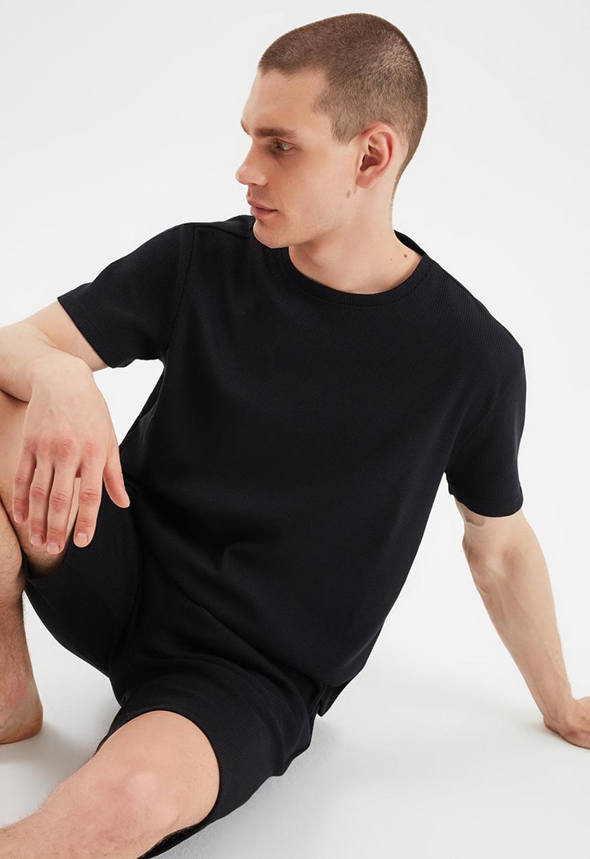 Trendyol - Plain top & shorts pj set - black