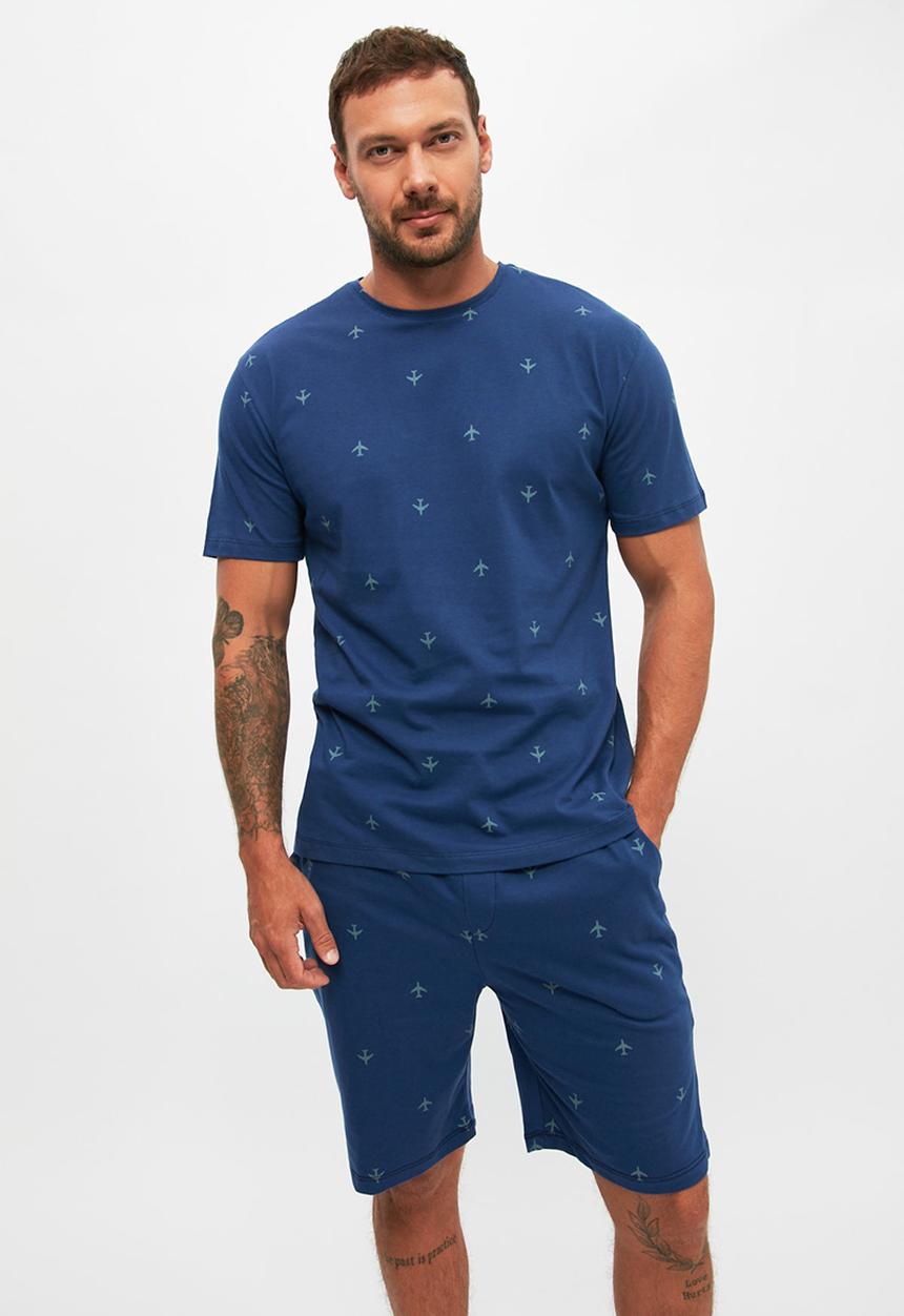 Trendyol - Short sleeve shirt & shorts sleep set - navy
