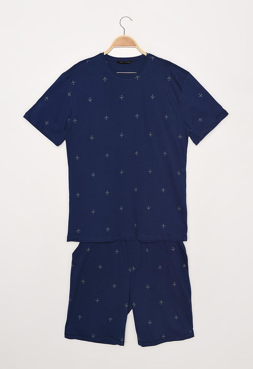 Trendyol - Short sleeve shirt & shorts sleep set - navy