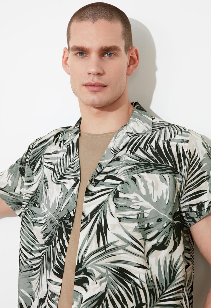 Trendyol - Leaf print short sleeve shirt - green