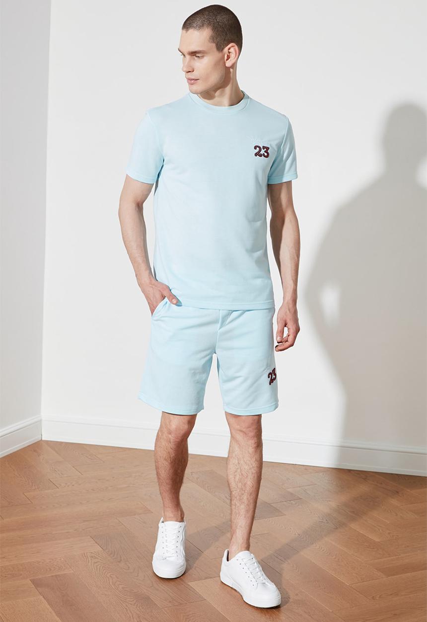 Trendyol - Chest printed sweatsuit - blue
