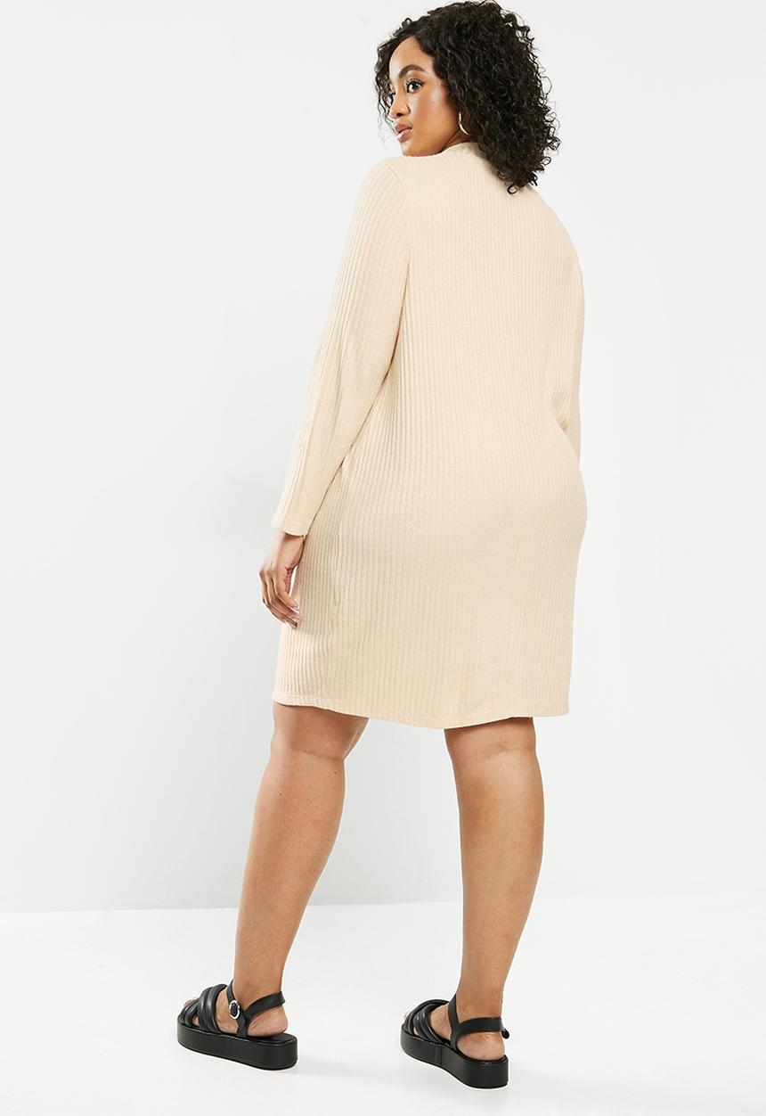 Blake - Turtle neck rib mini dress - neutral
