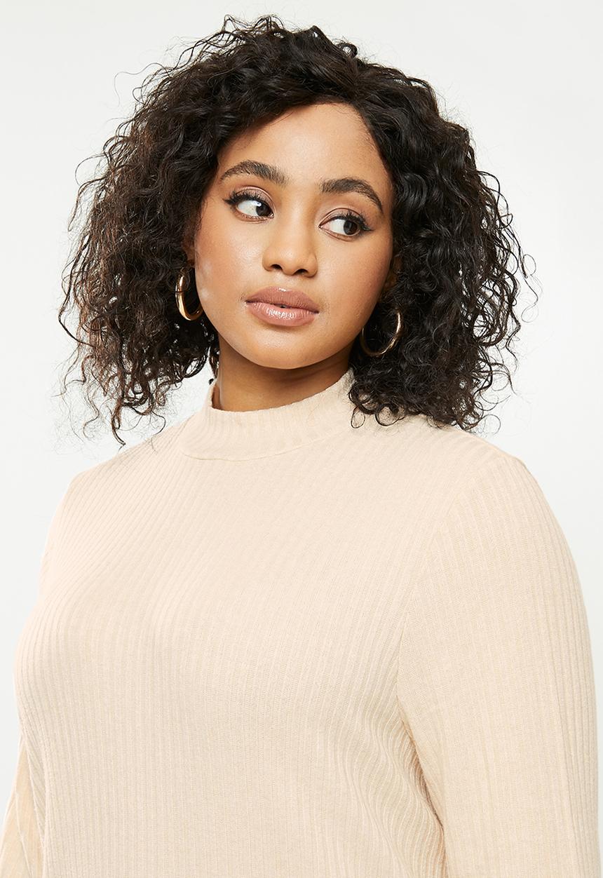 Blake - Turtle neck rib mini dress - neutral