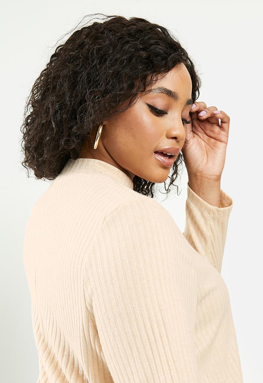 Blake - Turtle neck rib mini dress - neutral