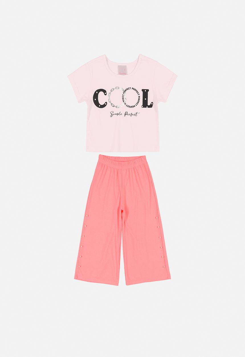 Quimby - Girls cool tee & ribbed pants set - pink