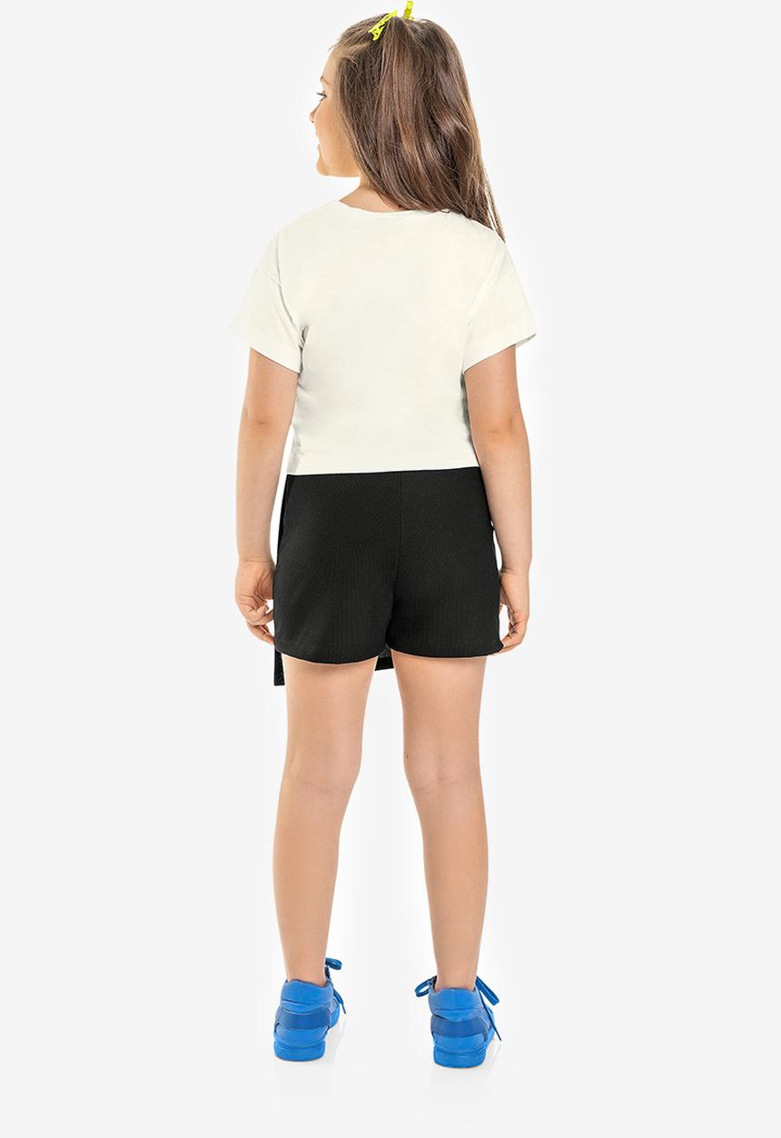 Gloss - Girls crop top & skort set - off white & black
