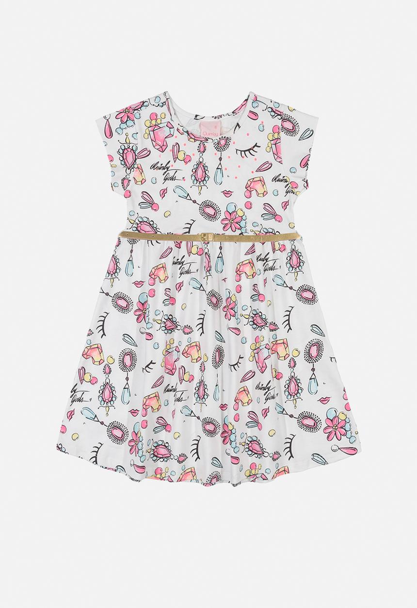 Quimby - Girls multi print dress - white