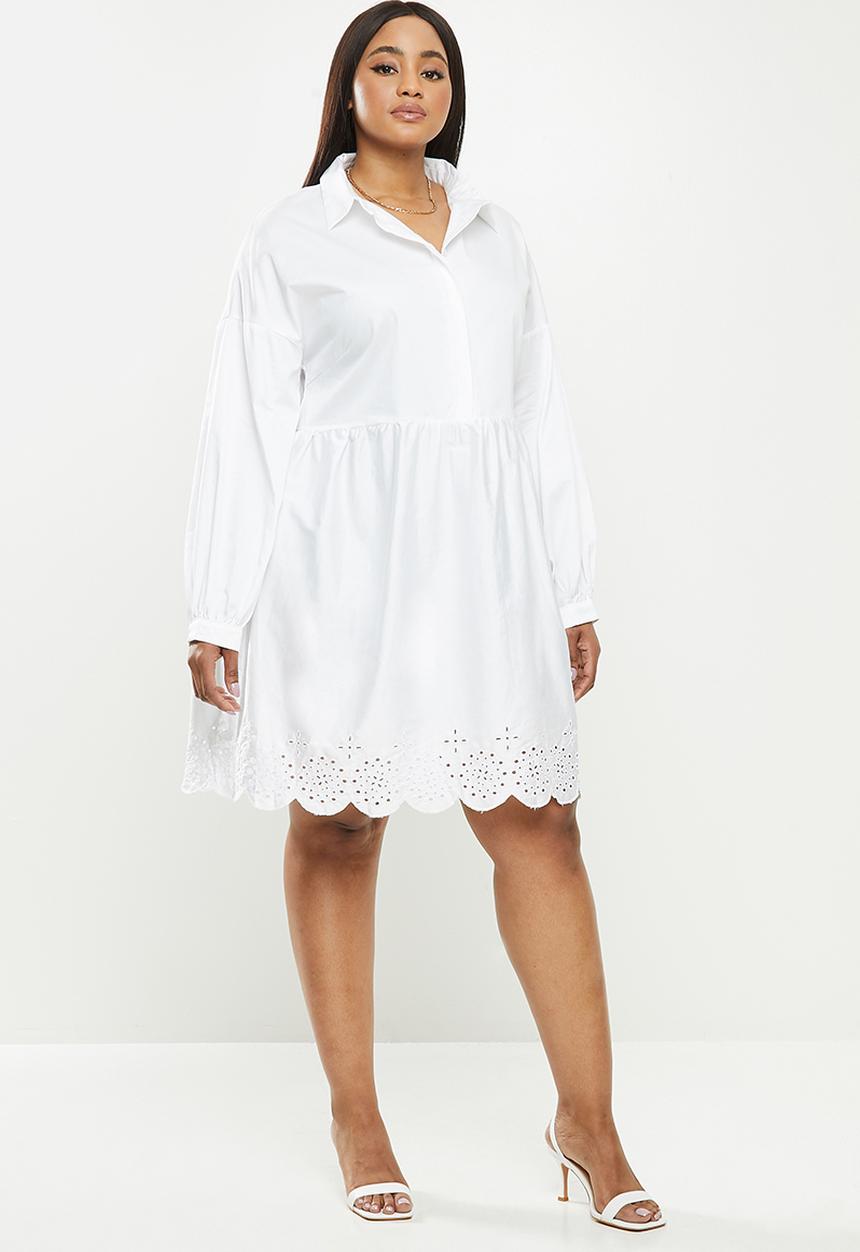 Glamorous - Plus anglaise shirt dress - white