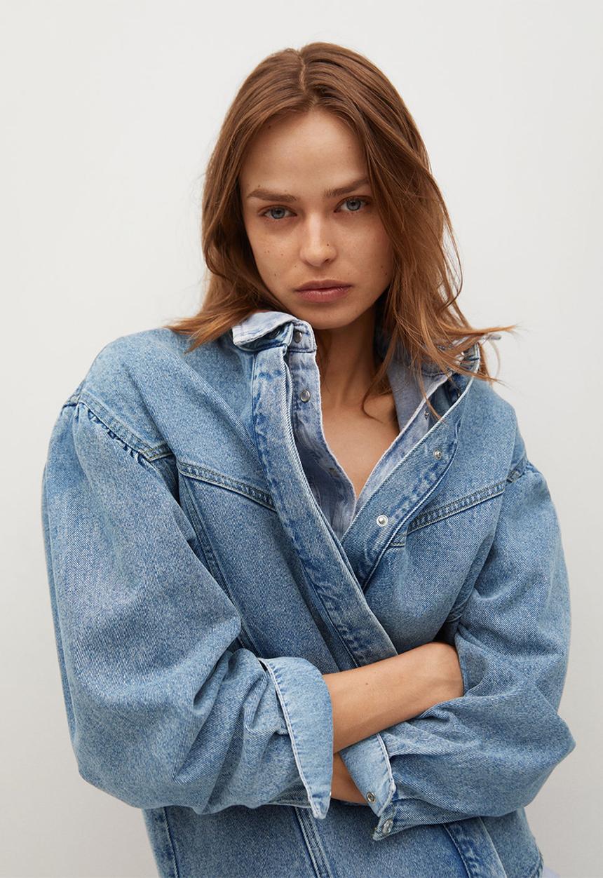 MANGO - Overshirt caramel - blue