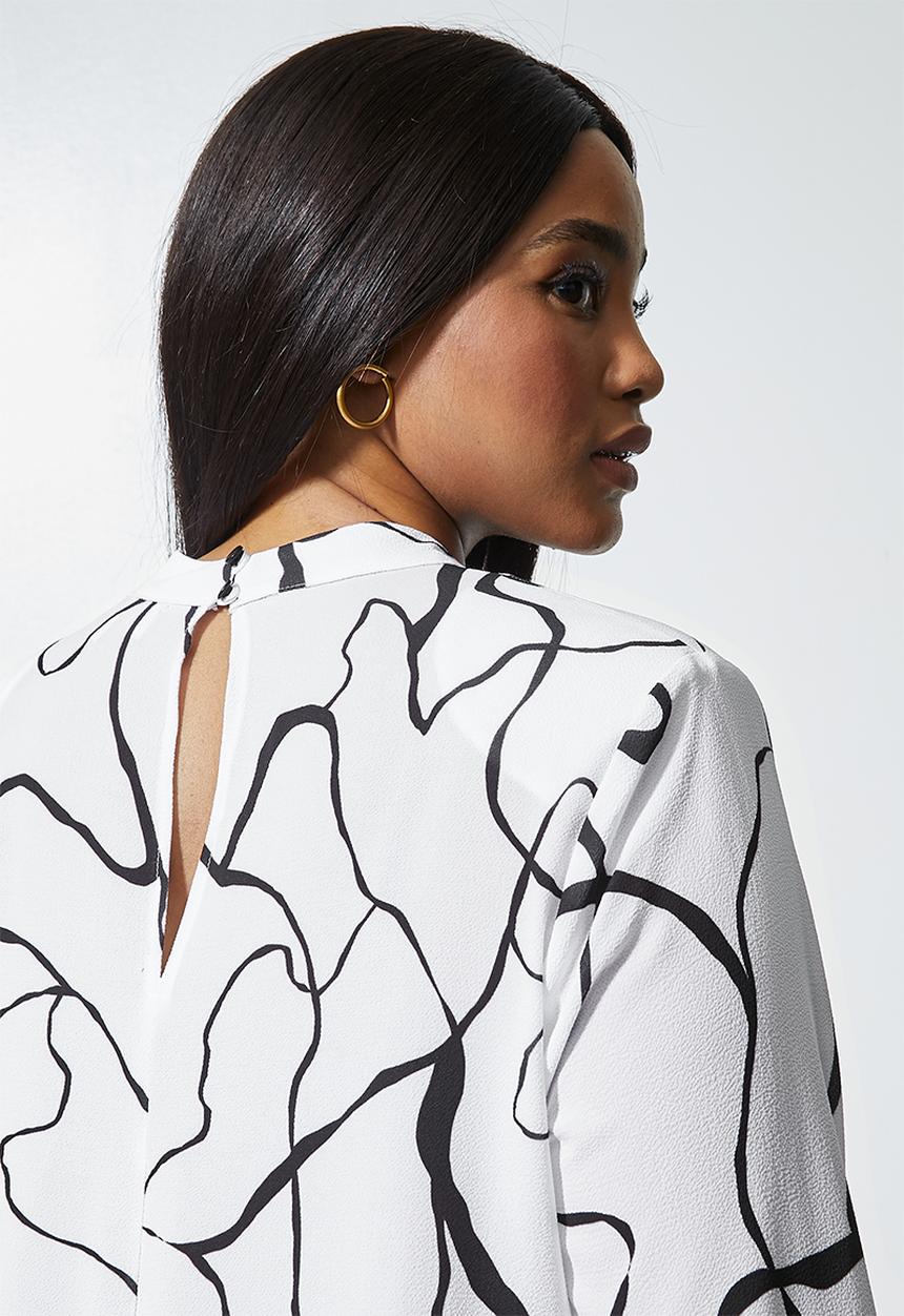 Superbalist - Hi neck shoulder pad shell blouse - white marker squiggle