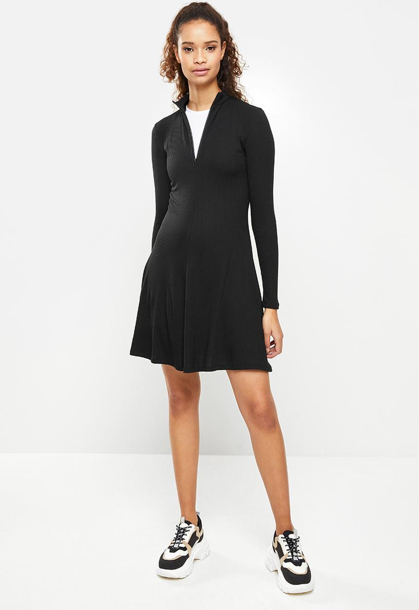 Blake - A-line zip up mini dress - black