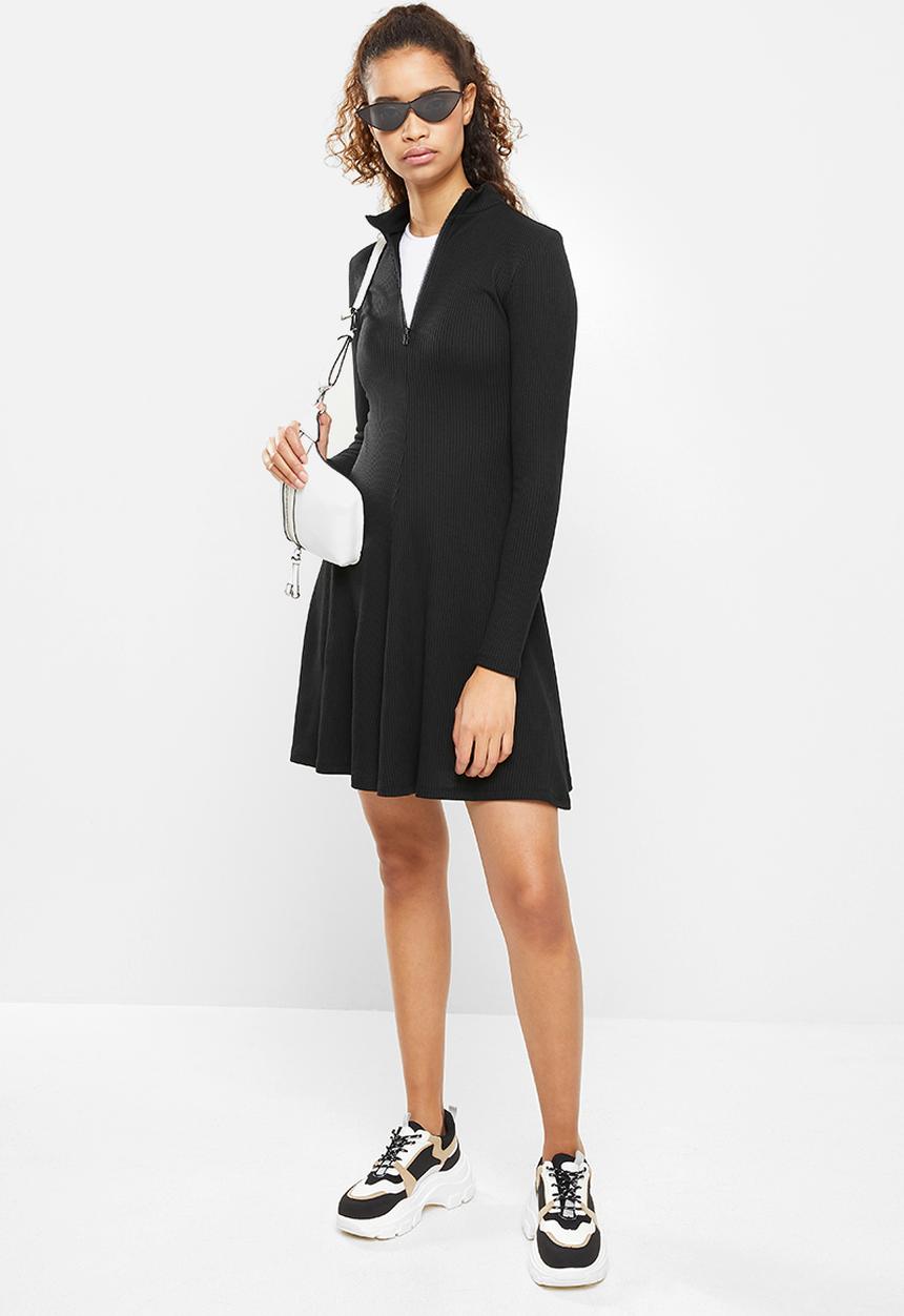 Blake - A-line zip up mini dress - black