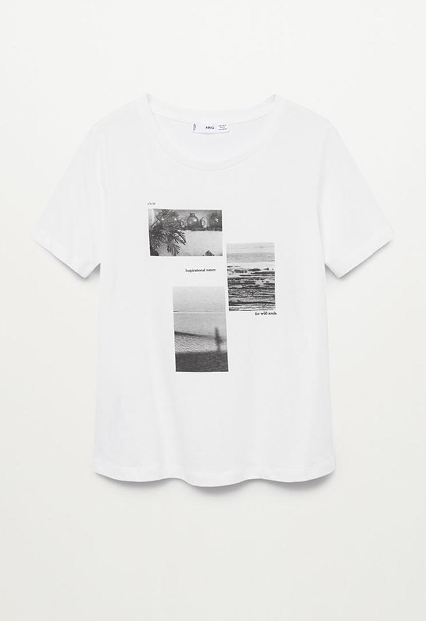 MANGO - T-shirt pstilubi - off white