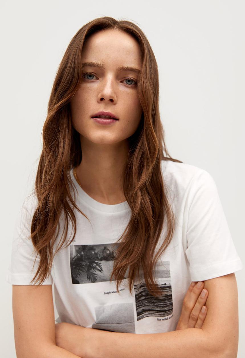 MANGO - T-shirt pstilubi - off white