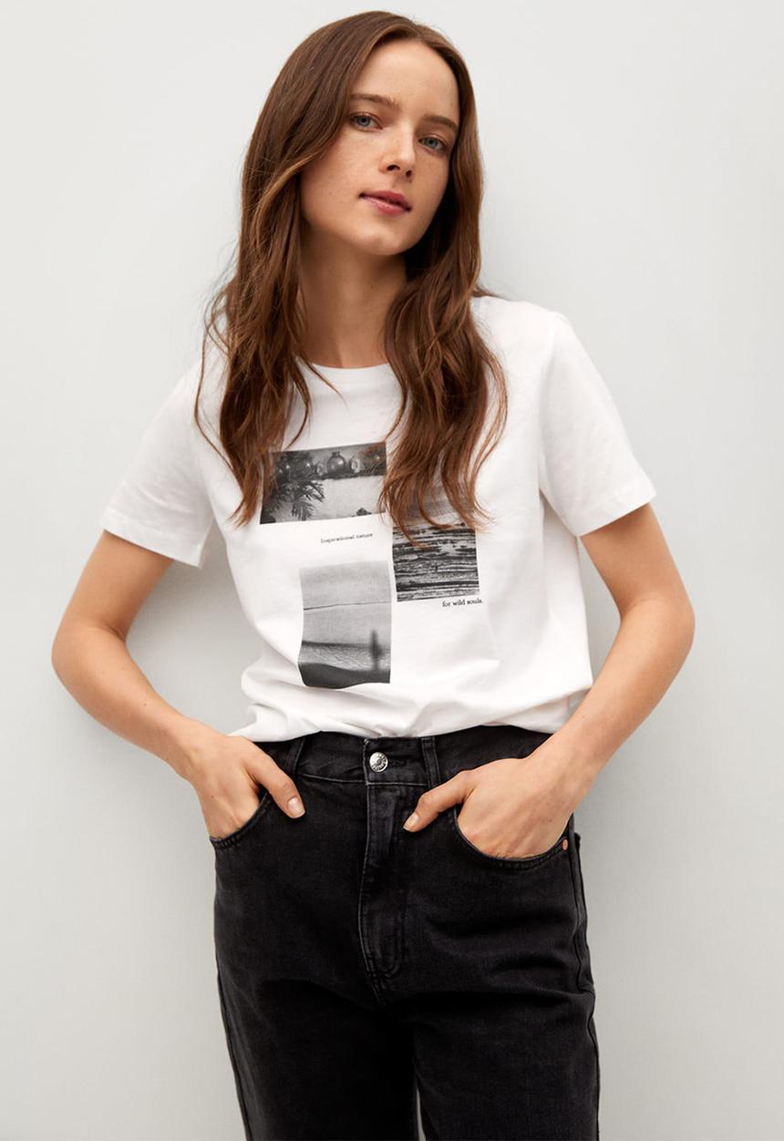 MANGO - T-shirt pstilubi - off white