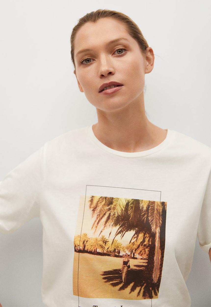 MANGO - T-shirt pstrop - ecru