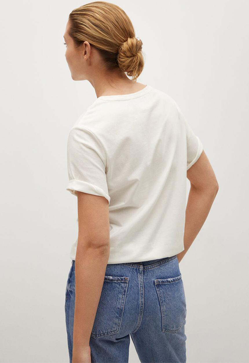 MANGO - T-shirt pstrop - ecru