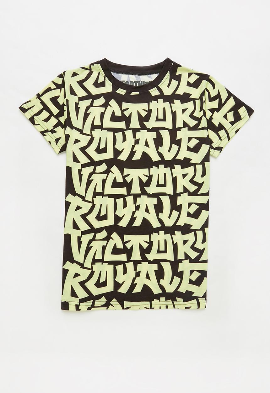 Rebel Republic - Fortnite victory royale aop tee - black & yellow