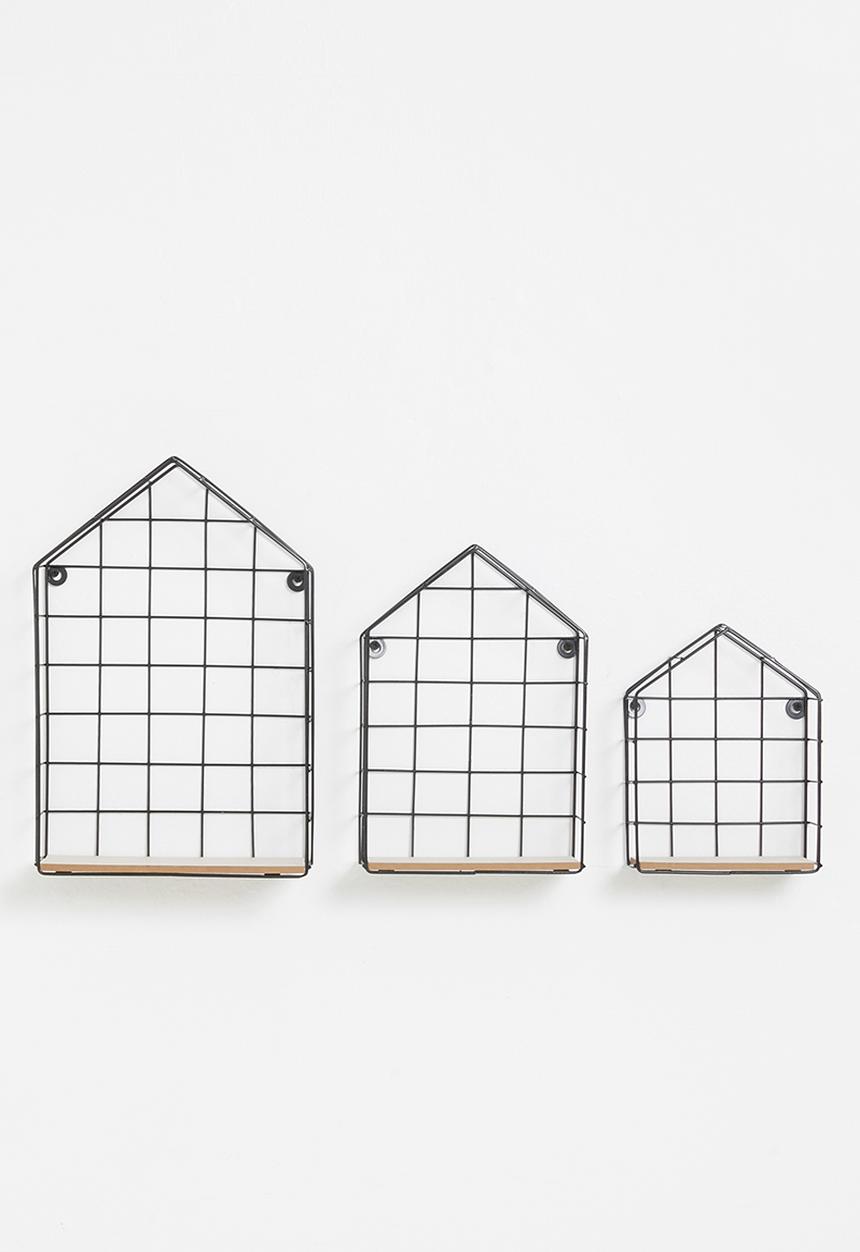 H&S - Grid house wall shelves - black & natural