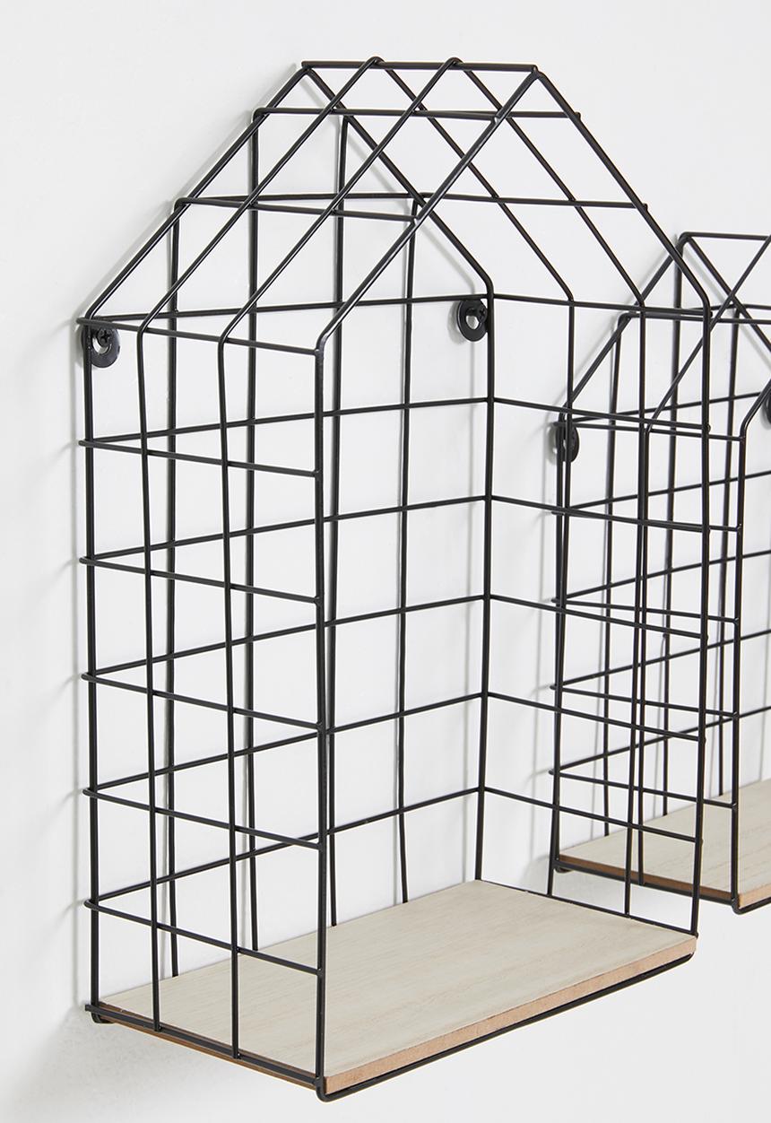 H&S - Grid house wall shelves - black & natural