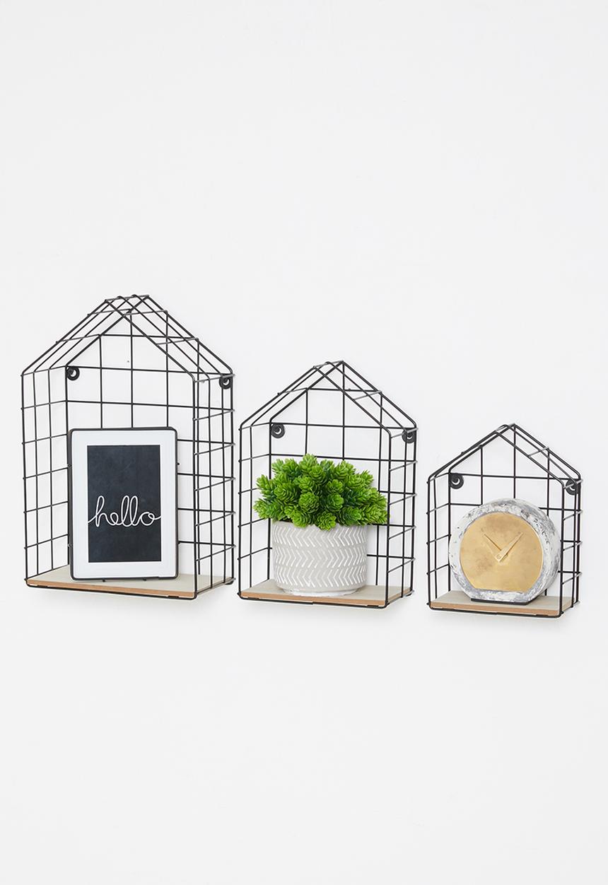 H&S - Grid house wall shelves - black & natural