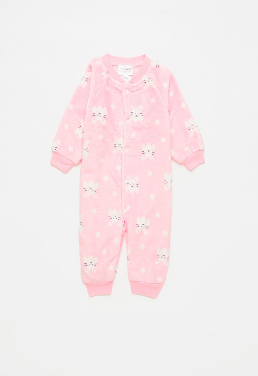 Pop Candy - Girls printed romper with buttons - pink