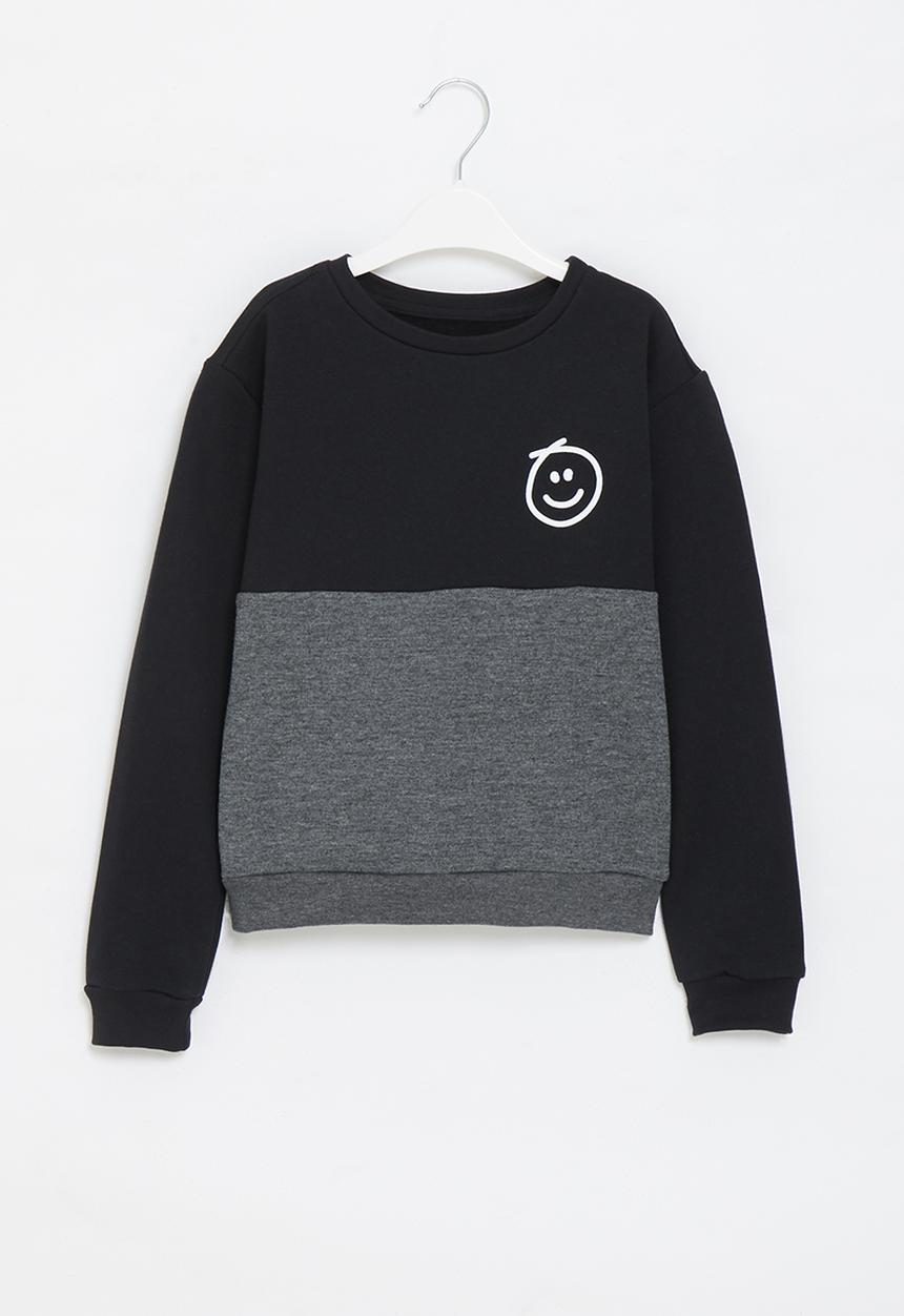 Pop Candy - Colour block  crew sweatshirt - black