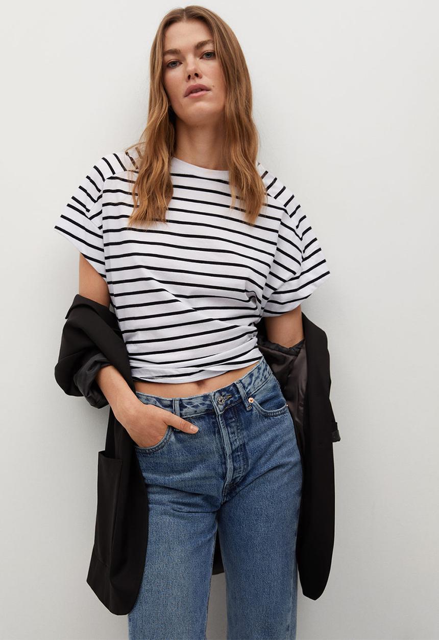 MANGO - T-shirt miley - white & navy 