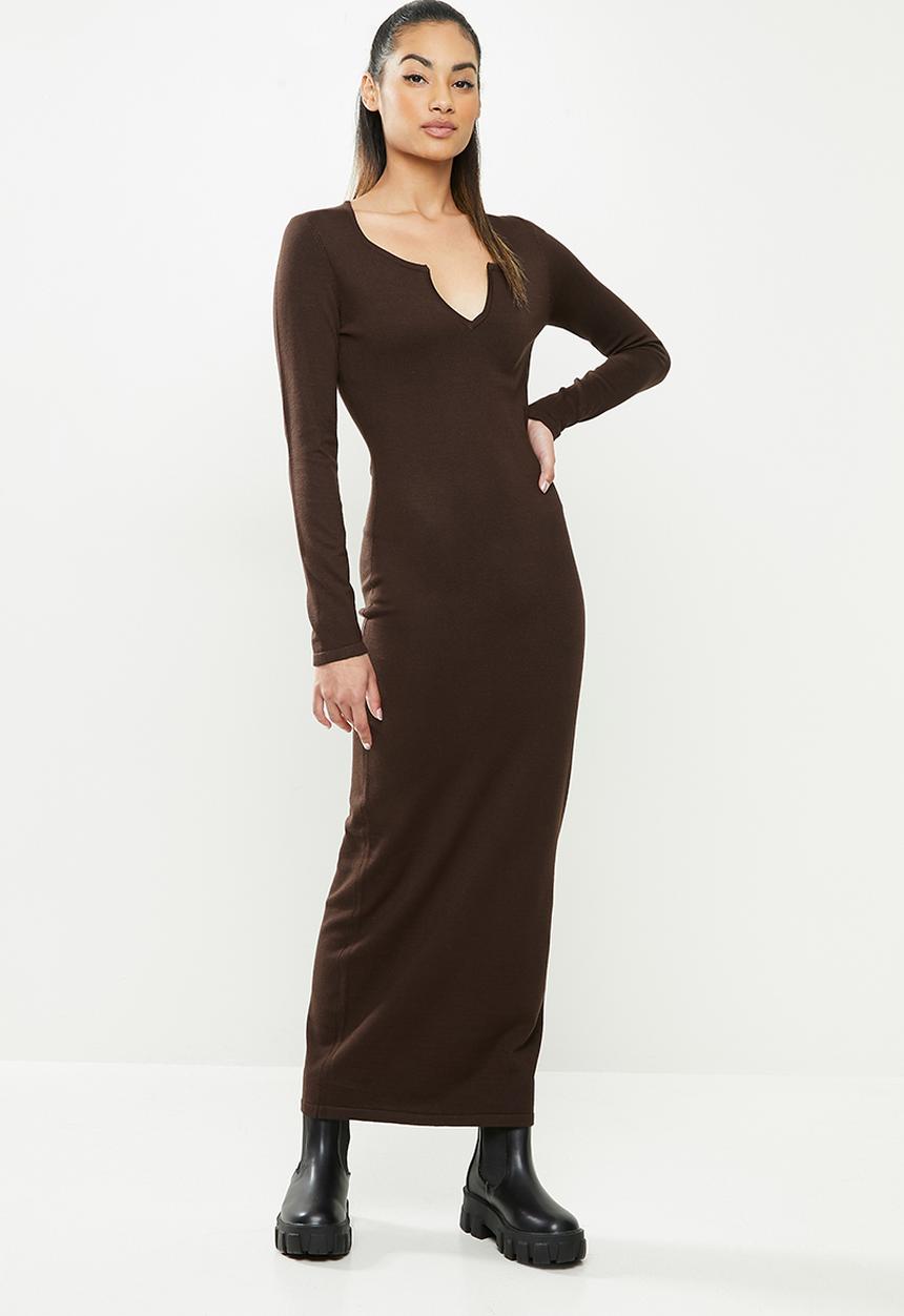 Missguided - Petite notch neck midaxi dress - brown