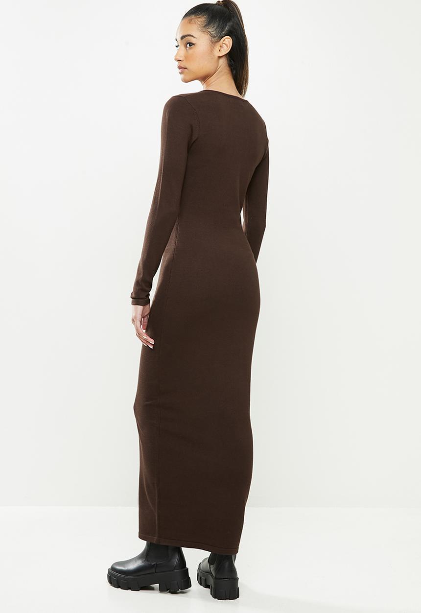 Missguided - Petite notch neck midaxi dress - brown