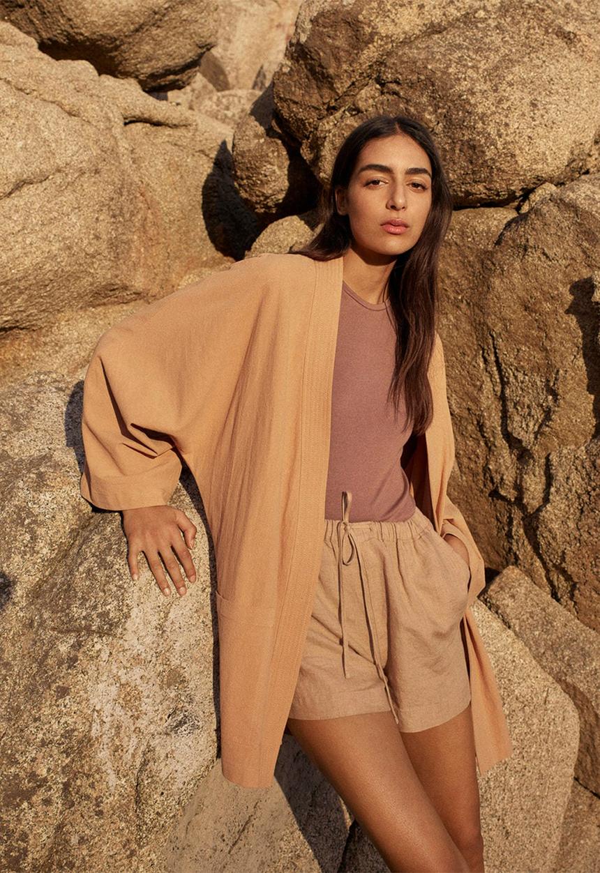 MANGO - Shorts linen - light beige