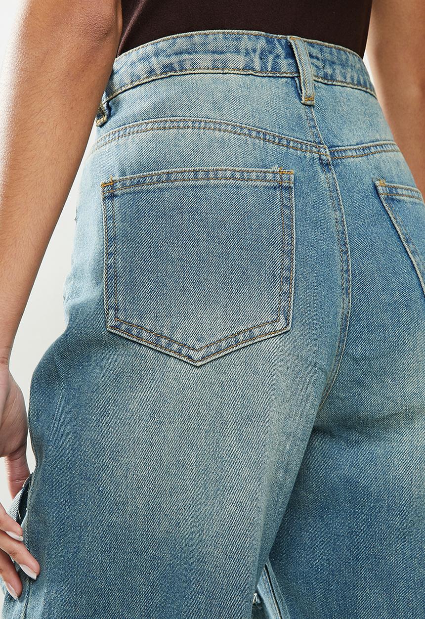 Missguided - Petite riot high rise ripped mom jean authentic - blue