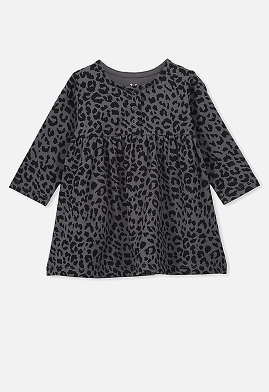 Cotton On - Molly long sleeve dress - rabbit grey summer ocelot