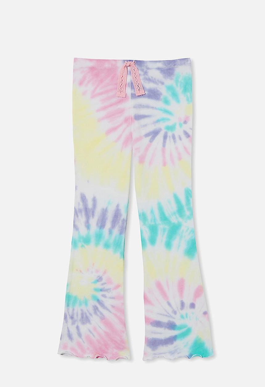 Cotton On - Francine flare pant - pastel spiral rainbow tie dye