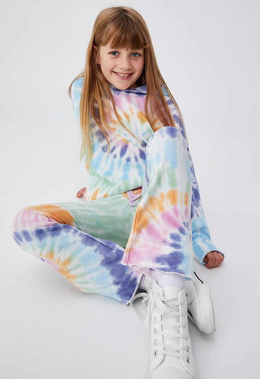 Cotton On - Francine flare pant - aqua spiral tie dye