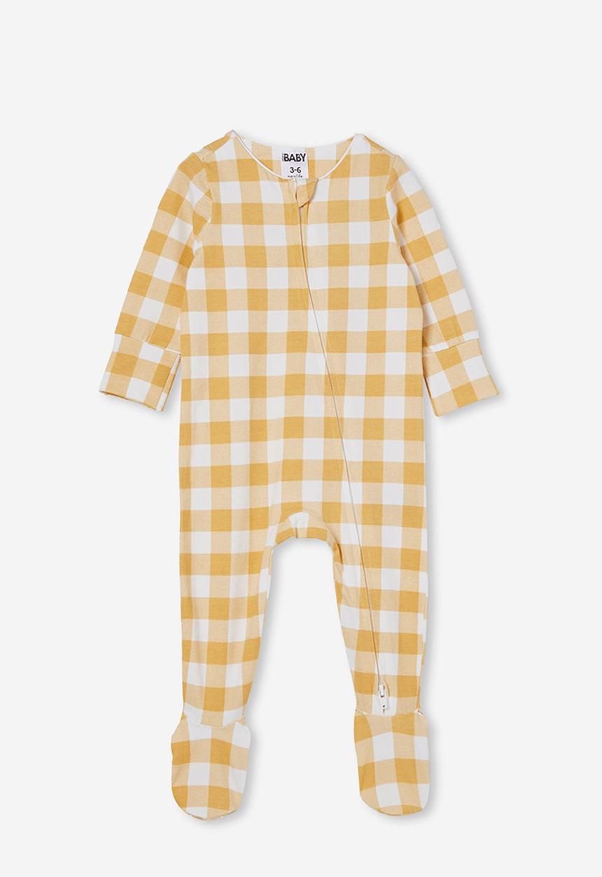 Cotton On - The long sleeve zip romper - vintage honey/vanilla maxi gingham