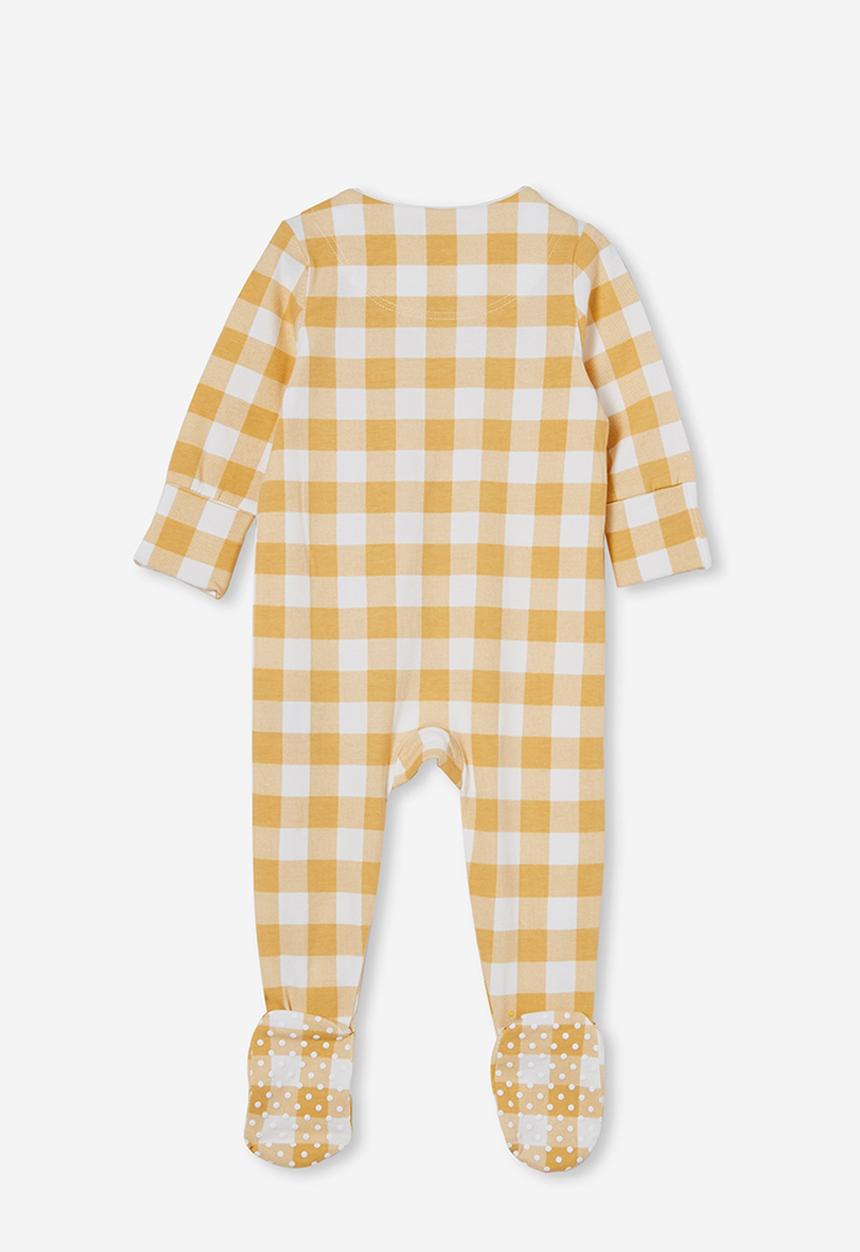 Cotton On - The long sleeve zip romper - vintage honey/vanilla maxi gingham