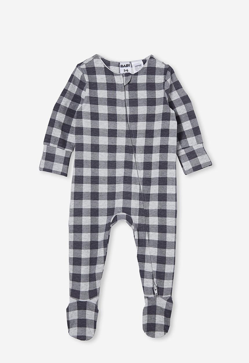 Cotton On - The long sleeve zip romper - rabbit grey/cloud marle maxi gingham