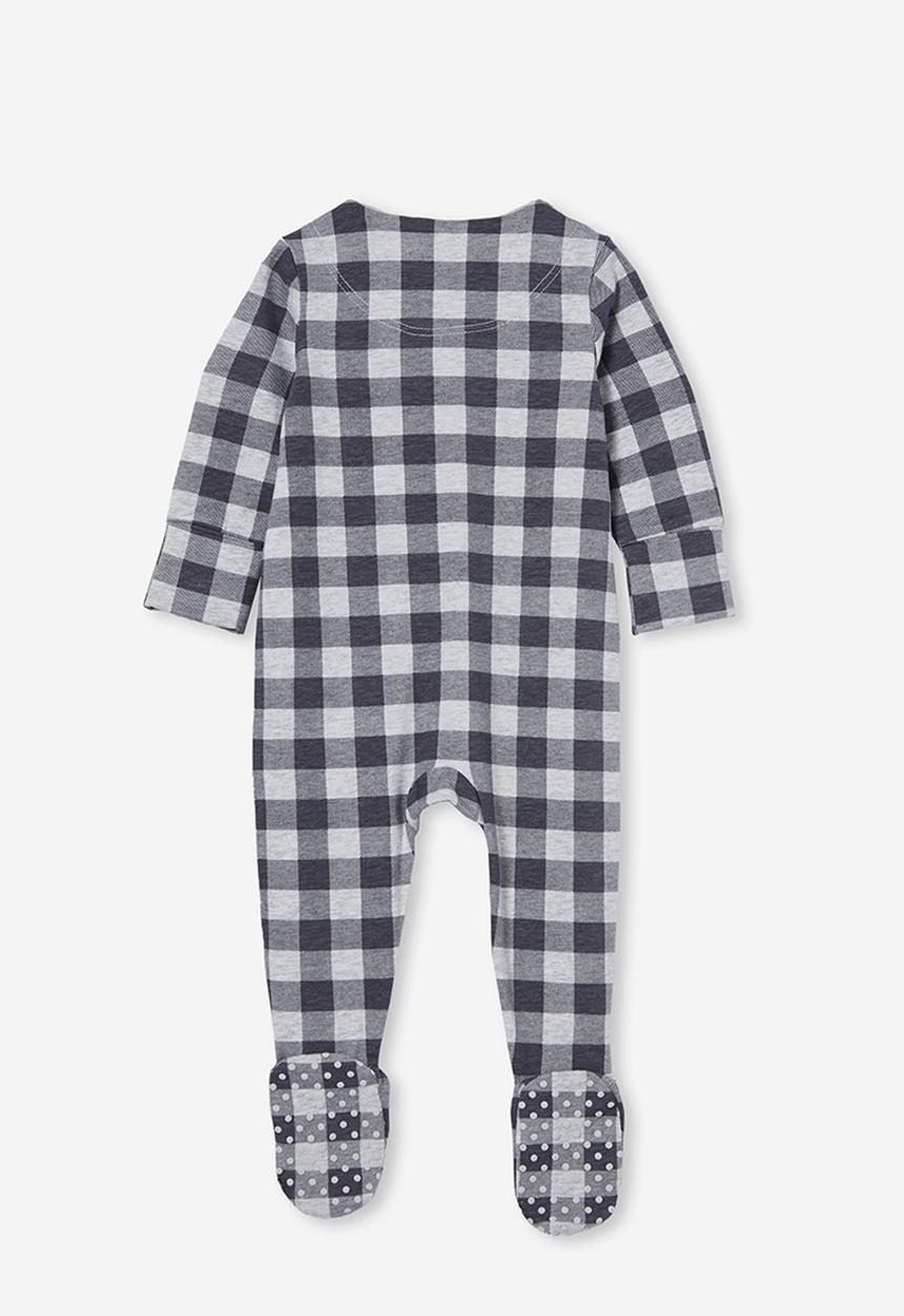 Cotton On - The long sleeve zip romper - rabbit grey/cloud marle maxi gingham