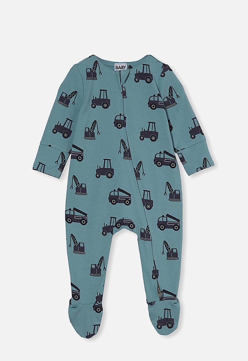 Cotton On - The long sleeve zip romper - rusty aqua/tradie trucks
