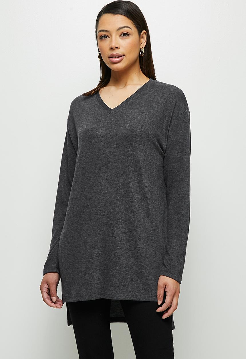 edit - Longline cut & sew top - charcoal