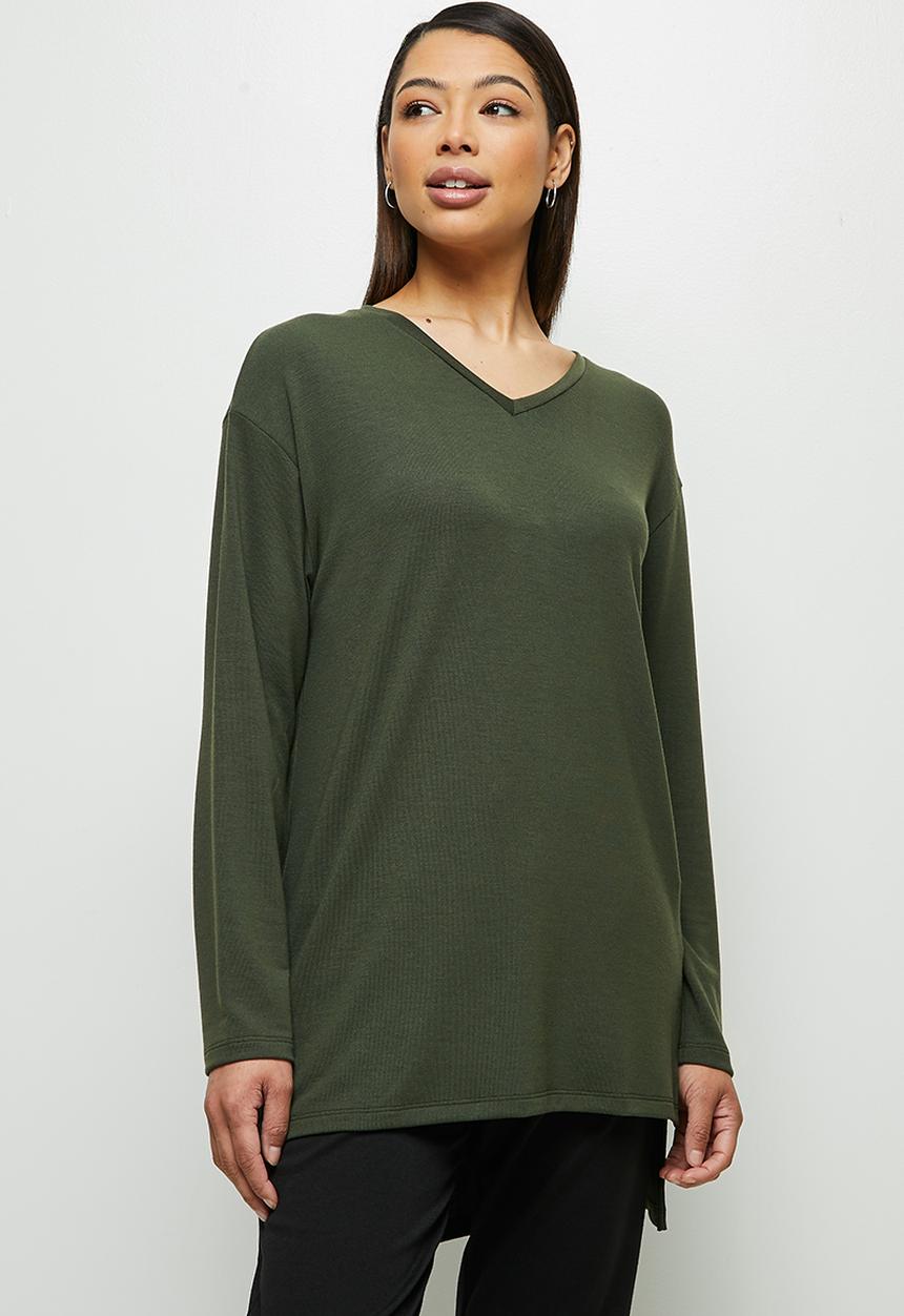 edit - Longline cut & sew top - khaki