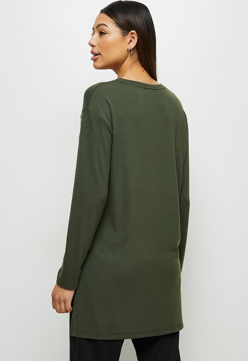 edit - Longline cut & sew top - khaki