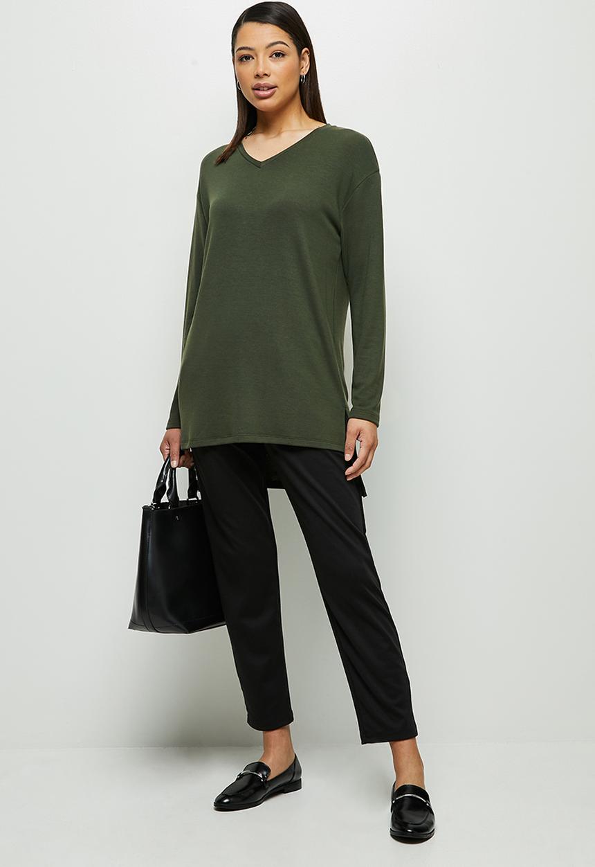 edit - Longline cut & sew top - khaki