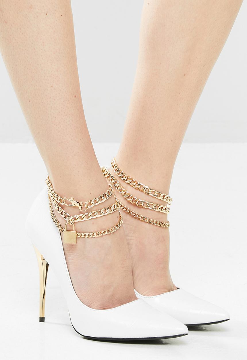 Public Desire - Luv chunky chain detail stiletto heel - white 