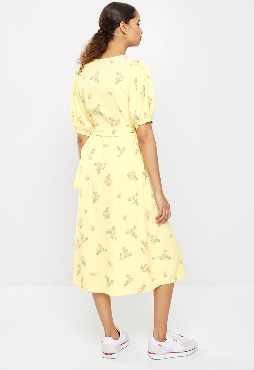 Glamorous - V-neck wrap mid dress - yellow