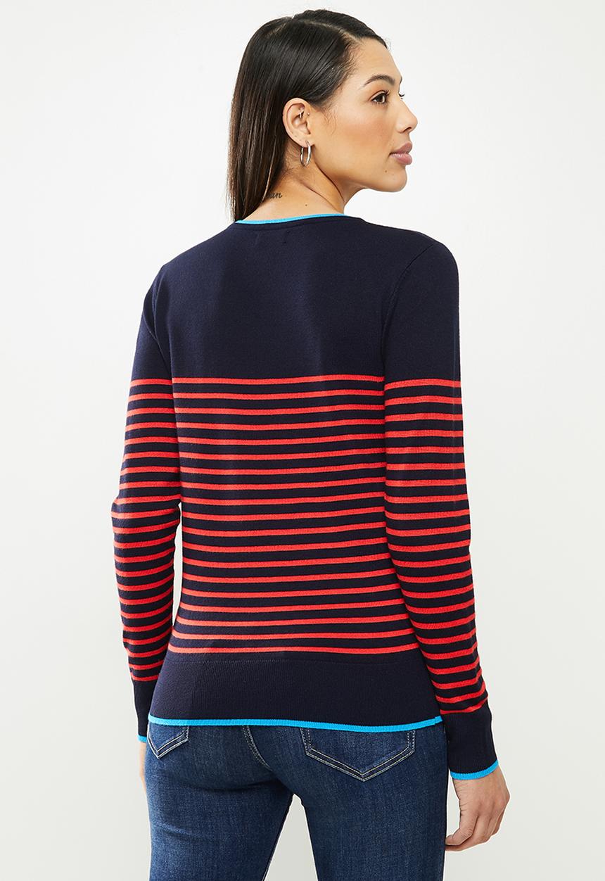 POLO - Elena breton stripe sweater - navy & red