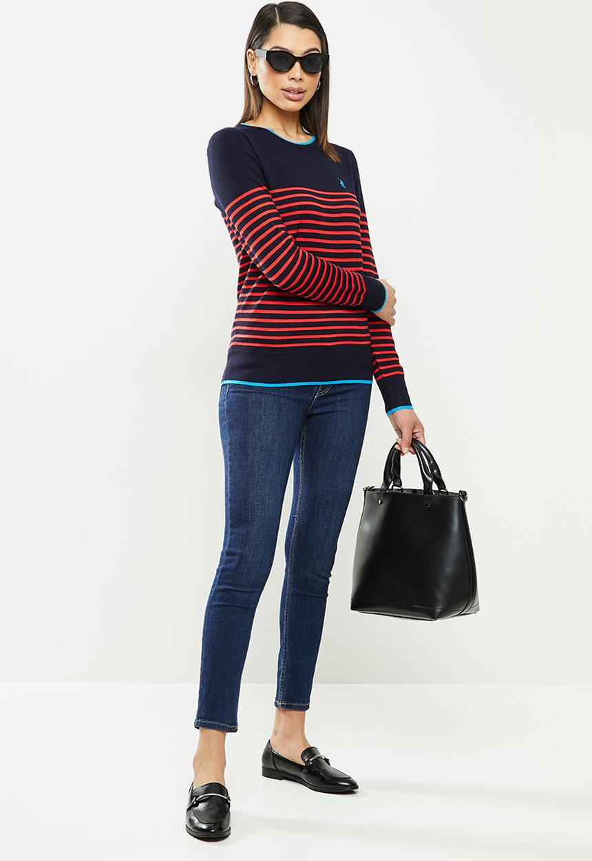 POLO - Elena breton stripe sweater - navy & red