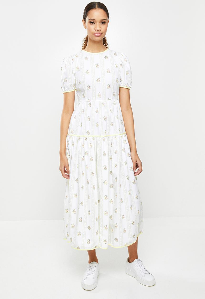 Glamorous - Puff sleeve floral dress - yellow stripe flower