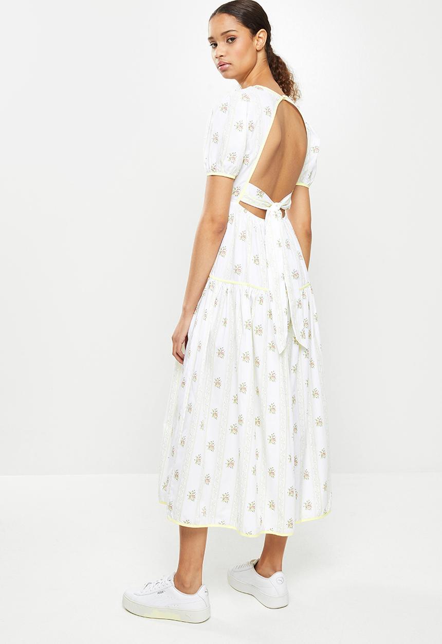 Glamorous - Puff sleeve floral dress - yellow stripe flower